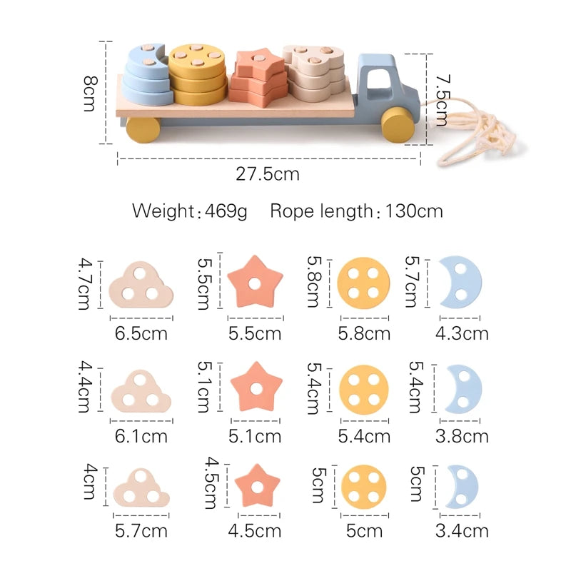 Wooden Baby Toy Wooden Trailer Babies Learn Cognitive Toy Hand and Foot Coordination Toy Color Recognition Toy Silicone Toy