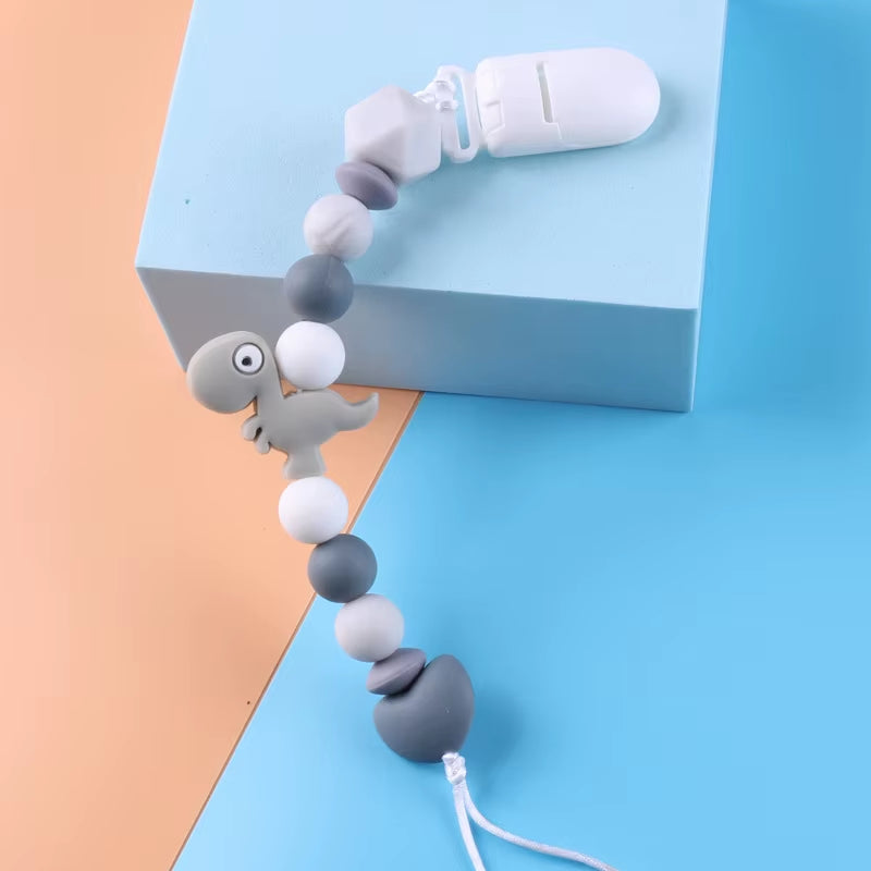 Baby Pacifier Clip Chain Teether Anti-Drop Chain Small Dinosaur Silicone Bead Pacifier Chain Baby Products