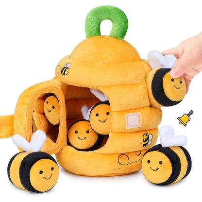 Baby Toys 6-12 Months,Bee House with Stuffed Farm Animals for Toddlers 1-3 Baby Plush Beehive Wtih Rattles Squeaker Mirror