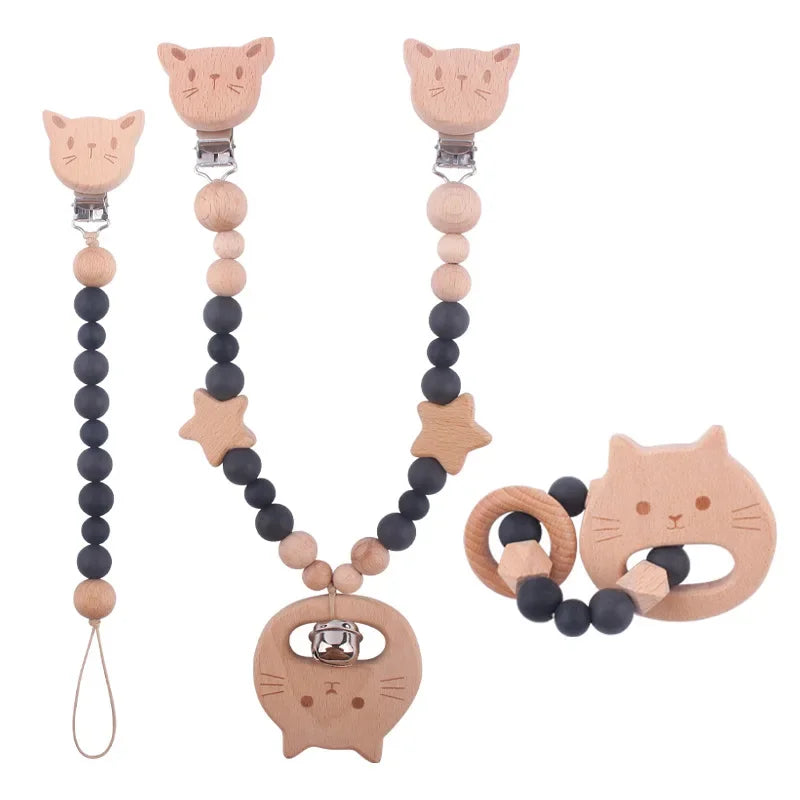 1-3Pcs New Stroller Clip Baby Gym Hanging Toys Cartoon Pattern Kids Pacifier Chain Silicone Beads Teething Set Babies Supplies