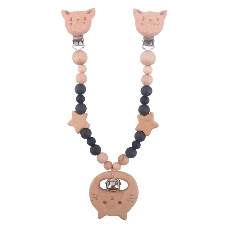 1-3Pcs New Stroller Clip Baby Gym Hanging Toys Cartoon Pattern Kids Pacifier Chain Silicone Beads Teething Set Babies Supplies
