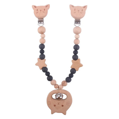 1-3Pcs New Stroller Clip Baby Gym Hanging Toys Cartoon Pattern Kids Pacifier Chain Silicone Beads Teething Set Babies Supplies