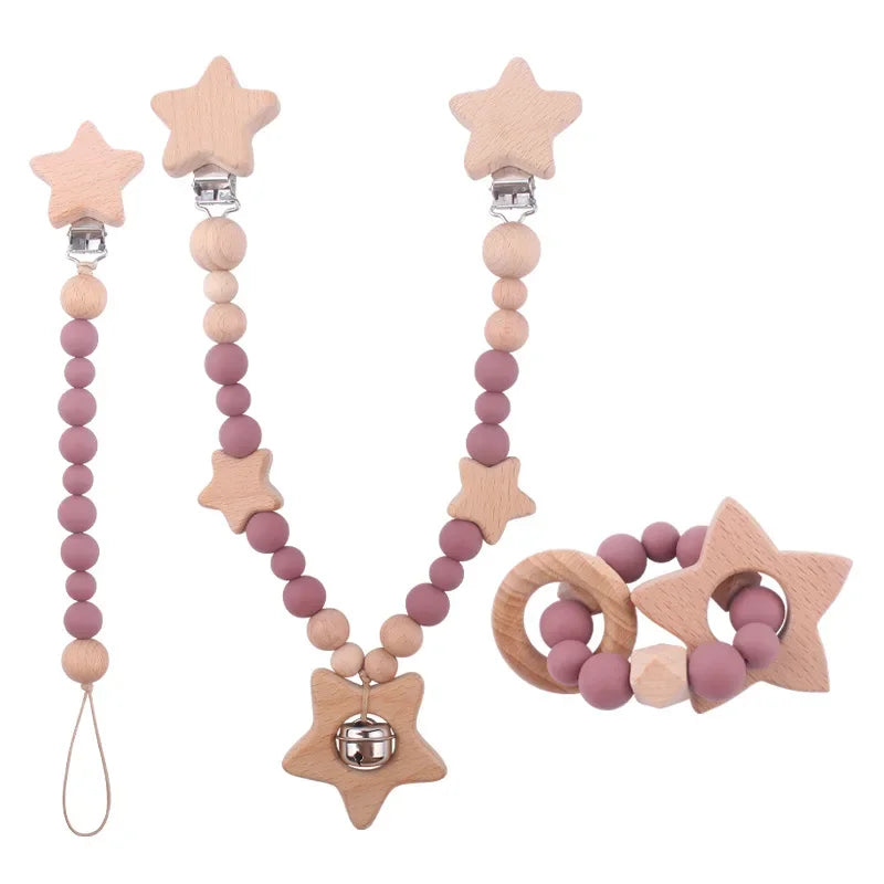 1-3Pcs New Stroller Clip Baby Gym Hanging Toys Cartoon Pattern Kids Pacifier Chain Silicone Beads Teething Set Babies Supplies