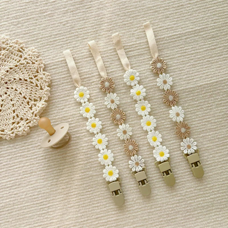 Charming Baby Pacifier Chain - Daisy Design Dummy Holder for Teething and Nursing - Perfect Newborn Accessory