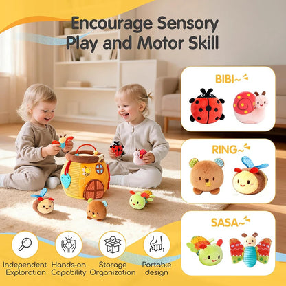 Baby Toys 6-12 Months,Bee House with Stuffed Farm Animals for Toddlers 1-3 Baby Plush Beehive Wtih Rattles Squeaker Mirror