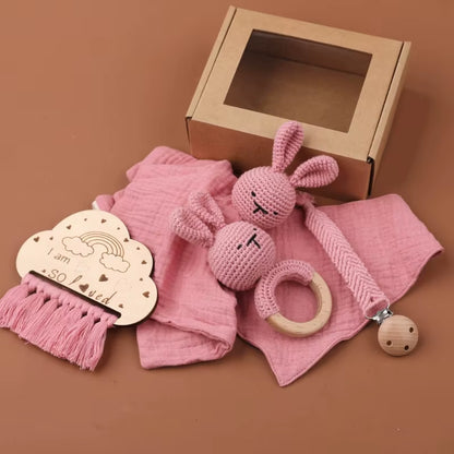 5-in-1 Baby Comfort Set: Burp Cloth, Teether, Pacifier Chain & More for Happy Babies