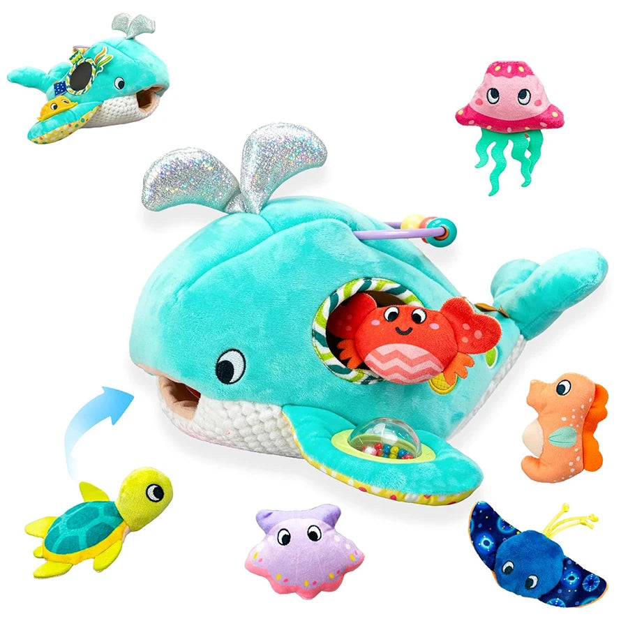 Baby Toys 6-12 Months,Bee House with Stuffed Farm Animals for Toddlers 1-3 Baby Plush Beehive Wtih Rattles Squeaker Mirror