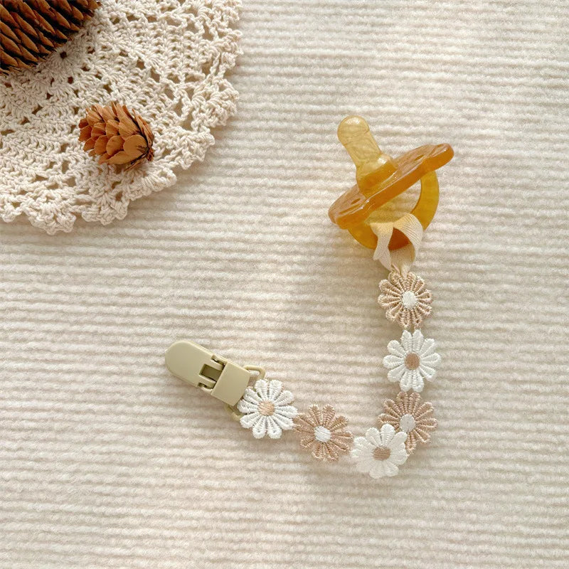Charming Baby Pacifier Chain - Daisy Design Dummy Holder for Teething and Nursing - Perfect Newborn Accessory