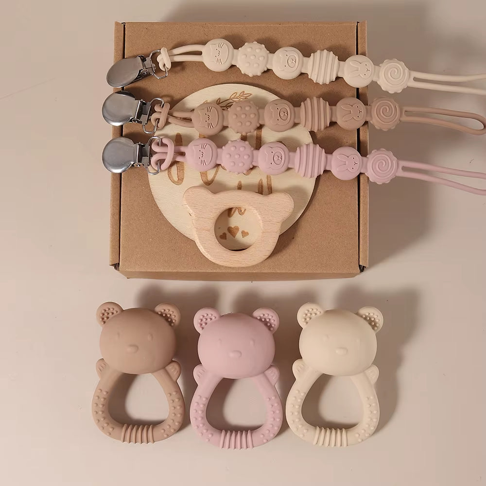 Adorable Silicone Bunny Pacifier Chain and Bear Gift Set for Your Little One