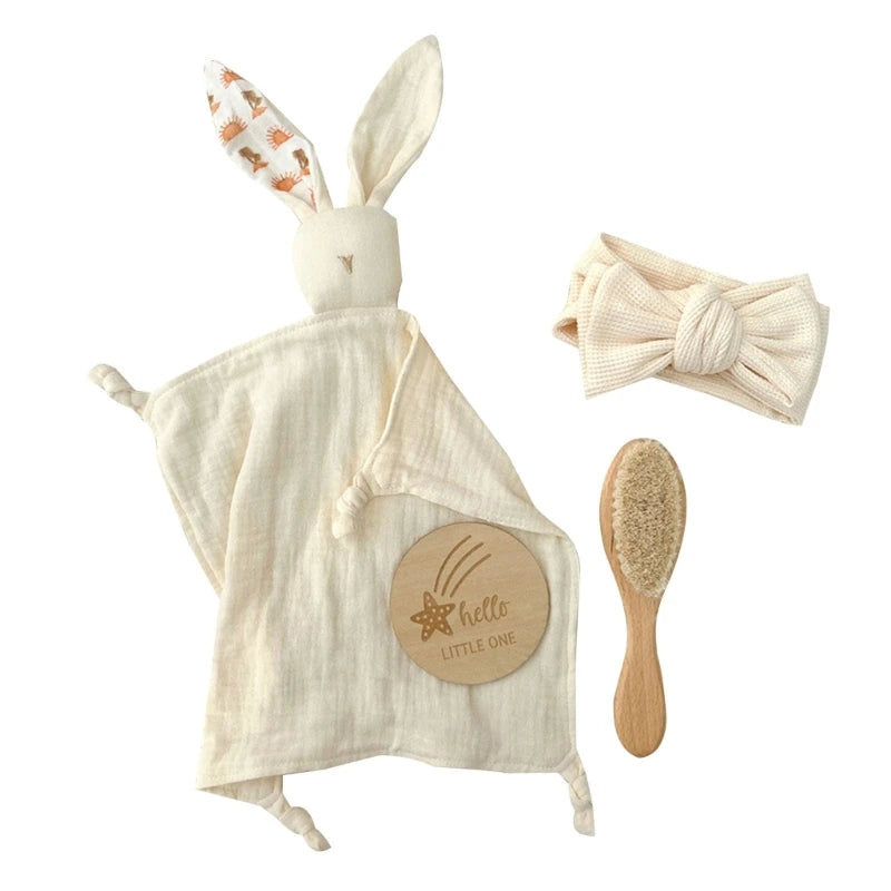 Delightful 1 Set Pacifier Clips Chain with Bunny Ears - Cotton Baby Bibs, Teether, and Wooden Gym Ring for Your Little One