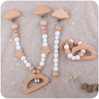 1-3Pcs New Stroller Clip Baby Gym Hanging Toys Cartoon Pattern Kids Pacifier Chain Silicone Beads Teething Set Babies Supplies
