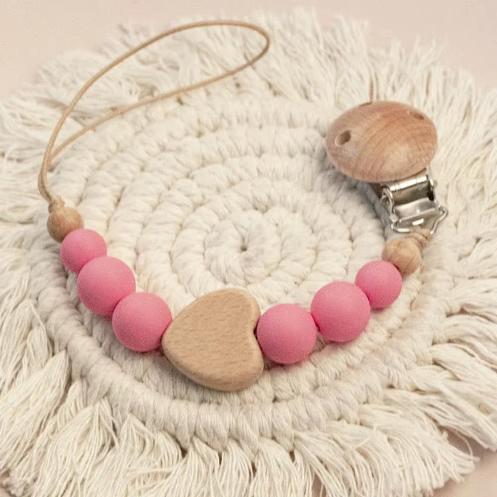 Baby Wooden Pacifier Clip Wood Crochet Cartoon Teething Soother Chain for BPA Free Nursing Chew Toy Baby Dummy Holder Chain