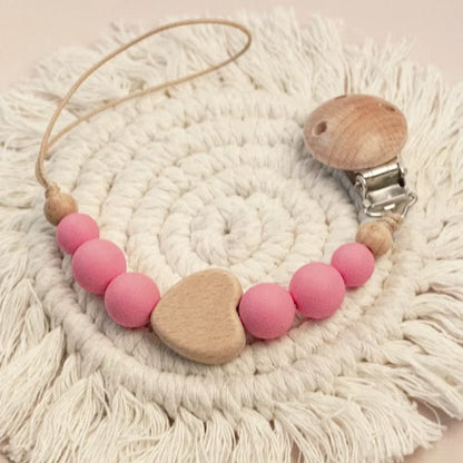 Baby Wooden Pacifier Clip Wood Crochet Cartoon Teething Soother Chain for BPA Free Nursing Chew Toy Baby Dummy Holder Chain