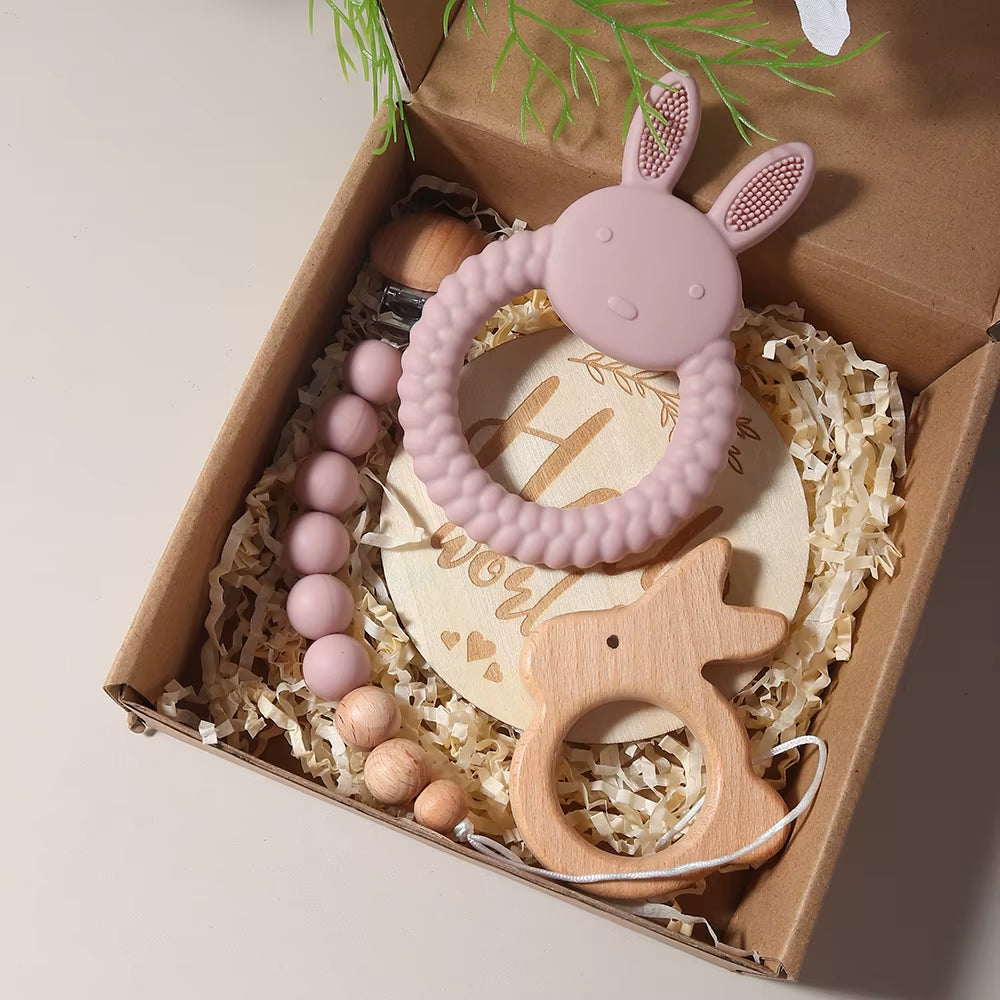 Delightful Baby Silicone Rabbit Teether and Pacifier Chain Gift Set - Perfect Newborn Essentials for 1-3 Years