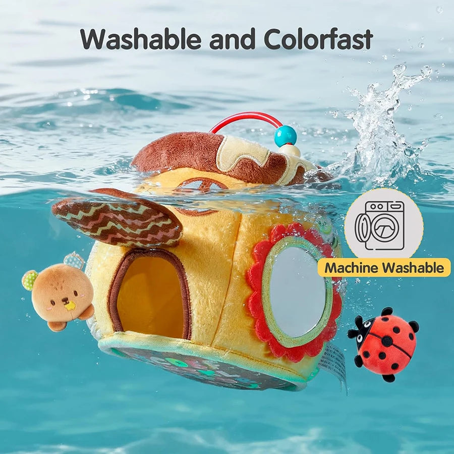 Baby Toys 6-12 Months,Bee House with Stuffed Farm Animals for Toddlers 1-3 Baby Plush Beehive Wtih Rattles Squeaker Mirror