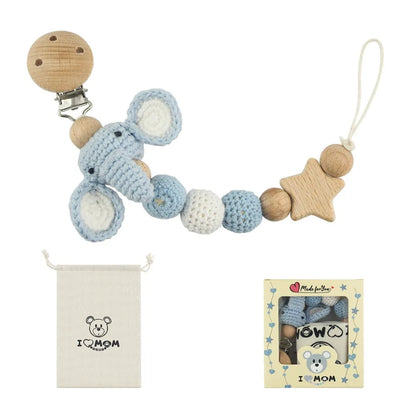 Baby Wooden Pacifier Clip Wood Crochet Cartoon Teething Soother Chain for BPA Free Nursing Chew Toy Baby Dummy Holder Chain