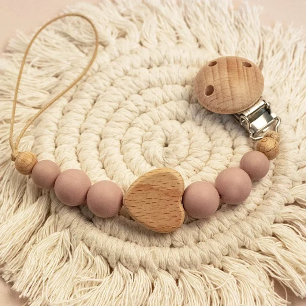Baby Wooden Pacifier Clip Wood Crochet Cartoon Teething Soother Chain for BPA Free Nursing Chew Toy Baby Dummy Holder Chain