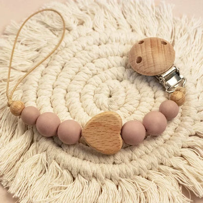 Baby Wooden Pacifier Clip Wood Crochet Cartoon Teething Soother Chain for BPA Free Nursing Chew Toy Baby Dummy Holder Chain