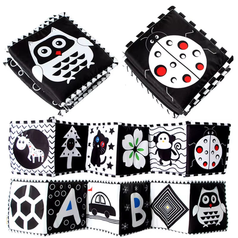 Engaging Black and White Sensory Cloth Book for Newborns - Perfect Crib Bumper for Visual Development and Learning!