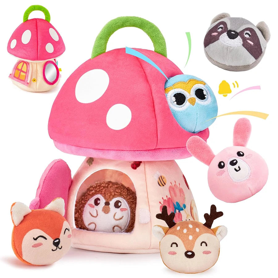 Baby Toys 6-12 Months,Bee House with Stuffed Farm Animals for Toddlers 1-3 Baby Plush Beehive Wtih Rattles Squeaker Mirror