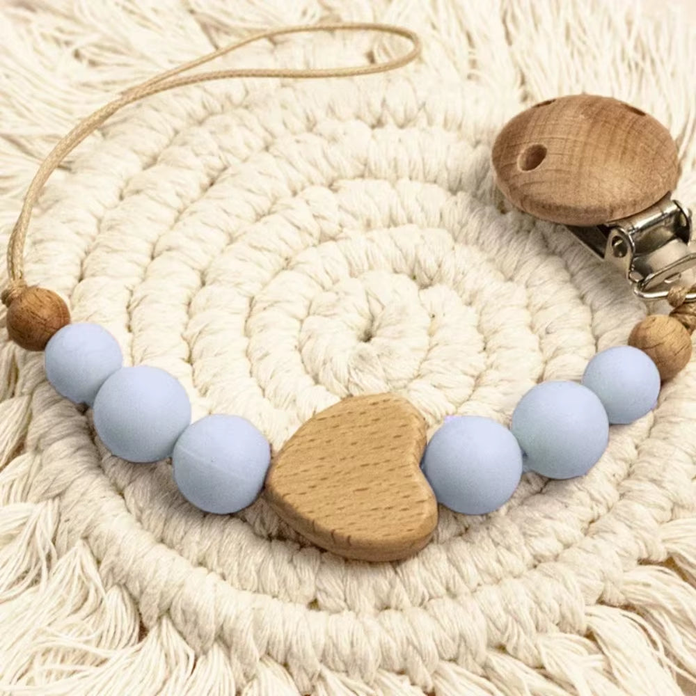 Baby Wooden Pacifier Clip Wood Crochet Cartoon Teething Soother Chain for BPA Free Nursing Chew Toy Baby Dummy Holder Chain