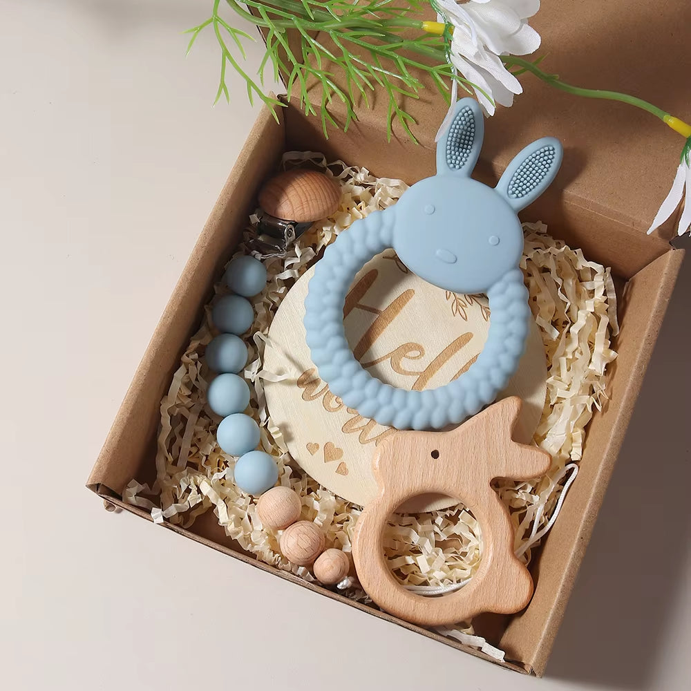 Delightful Baby Silicone Rabbit Teether and Pacifier Chain Gift Set - Perfect Newborn Essentials for 1-3 Years