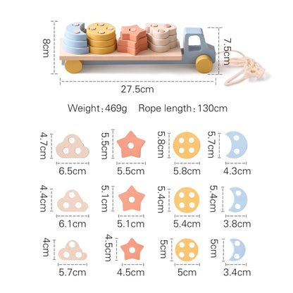 Wooden Baby Toy Wooden Trailer Babies Learn Cognitive Toy Hand and Foot Coordination Toy Color Recognition Toy Silicone Toy