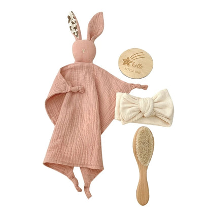 Delightful 1 Set Pacifier Clips Chain with Bunny Ears - Cotton Baby Bibs, Teether, and Wooden Gym Ring for Your Little One