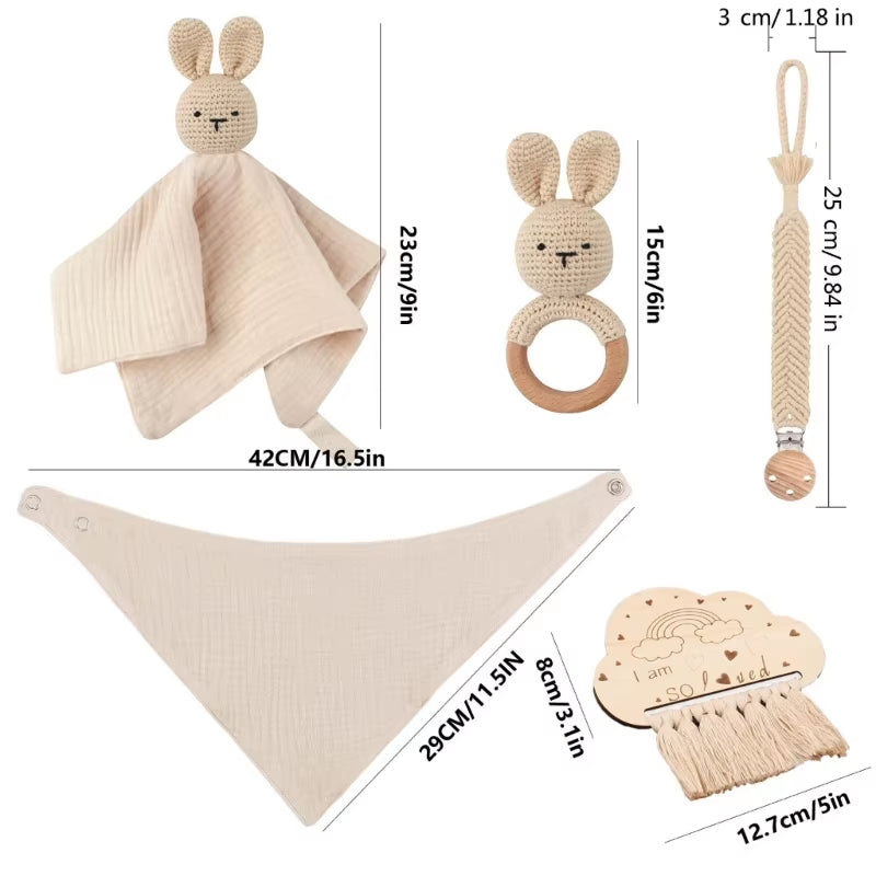 5-in-1 Baby Comfort Set: Burp Cloth, Teether, Pacifier Chain & More for Happy Babies