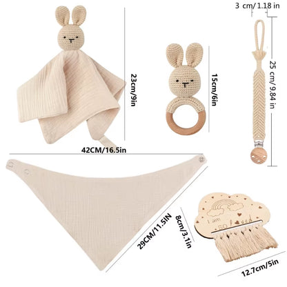 5-in-1 Baby Comfort Set: Burp Cloth, Teether, Pacifier Chain & More for Happy Babies