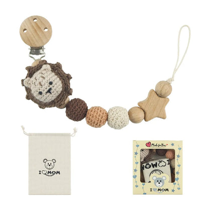 Baby Wooden Pacifier Clip Wood Crochet Cartoon Teething Soother Chain for BPA Free Nursing Chew Toy Baby Dummy Holder Chain