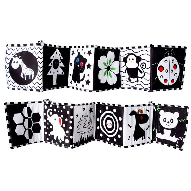 Engaging Black and White Sensory Cloth Book for Newborns - Perfect Crib Bumper for Visual Development and Learning!