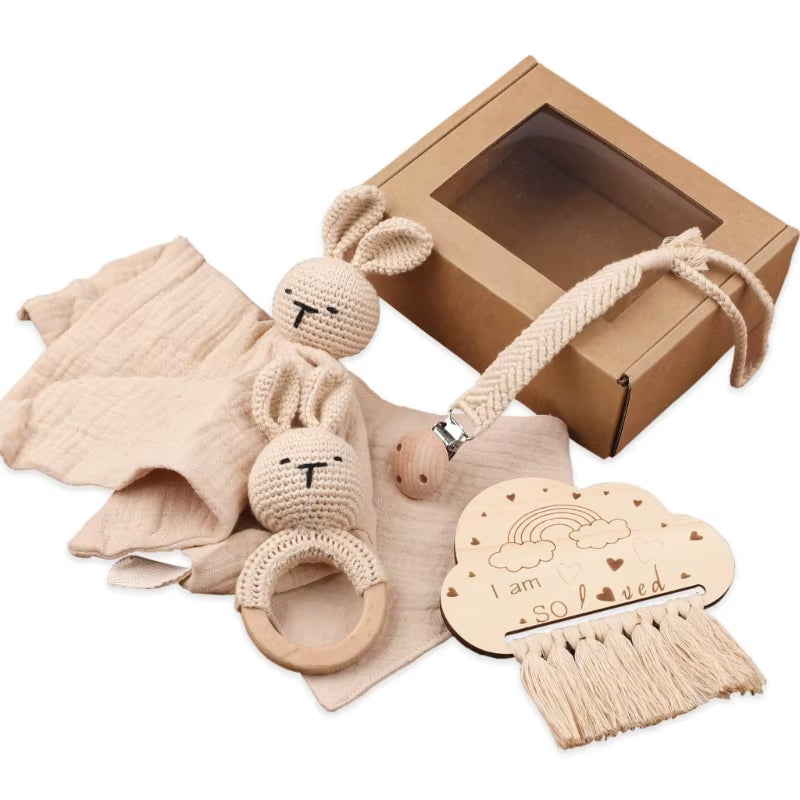 5-in-1 Baby Comfort Set: Burp Cloth, Teether, Pacifier Chain & More for Happy Babies