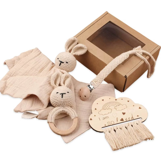 5-in-1 Baby Comfort Set: Burp Cloth, Teether, Pacifier Chain & More for Happy Babies