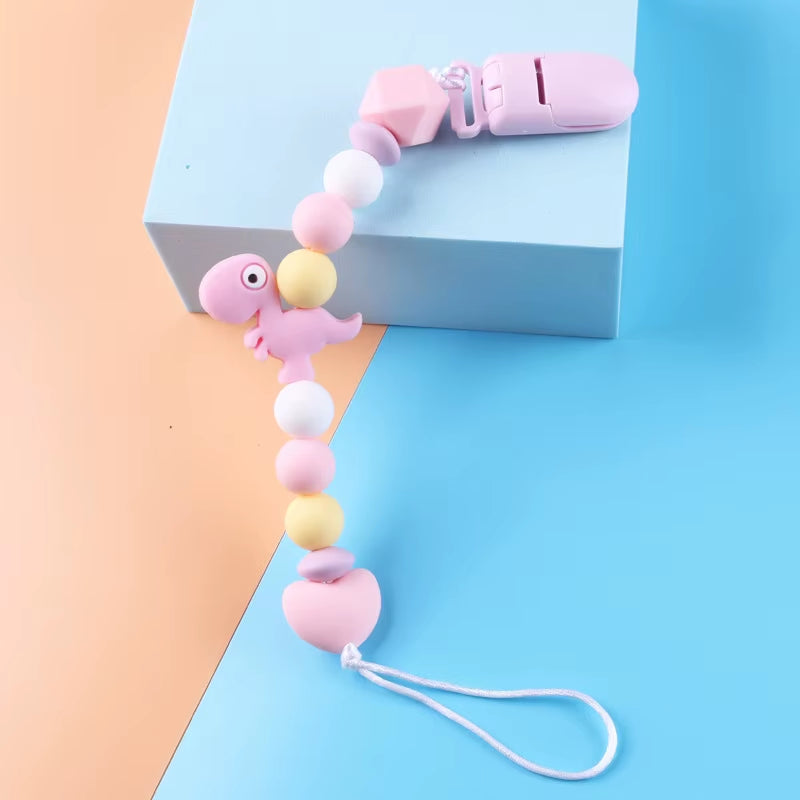 Baby Pacifier Clip Chain Teether Anti-Drop Chain Small Dinosaur Silicone Bead Pacifier Chain Baby Products