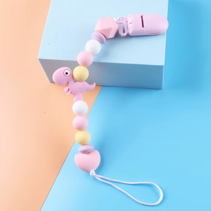Baby Pacifier Clip Chain Teether Anti-Drop Chain Small Dinosaur Silicone Bead Pacifier Chain Baby Products
