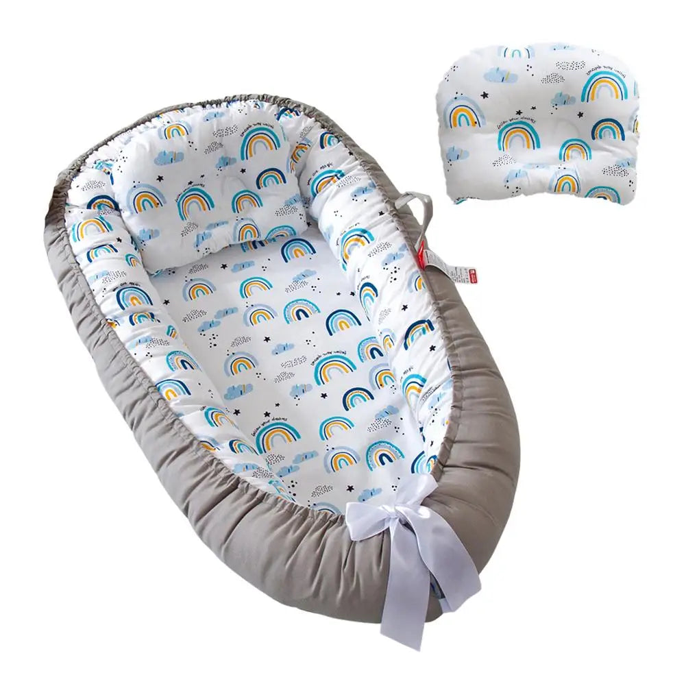 Baby Nest Bed with Pillow Portable Baby Lounger Adjustable Newborn Lounger Travel Crib Soft Breathable for Newborn Bed Bumper