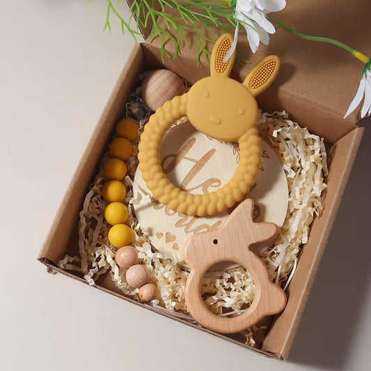 Delightful Baby Silicone Rabbit Teether and Pacifier Chain Gift Set - Perfect Newborn Essentials for 1-3 Years