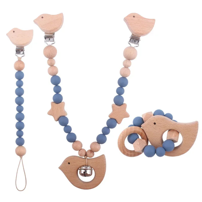 1-3Pcs New Stroller Clip Baby Gym Hanging Toys Cartoon Pattern Kids Pacifier Chain Silicone Beads Teething Set Babies Supplies