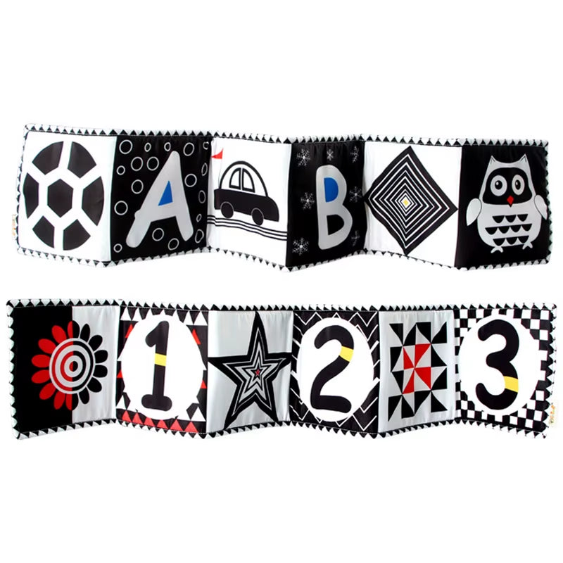 Engaging Black and White Sensory Cloth Book for Newborns - Perfect Crib Bumper for Visual Development and Learning!