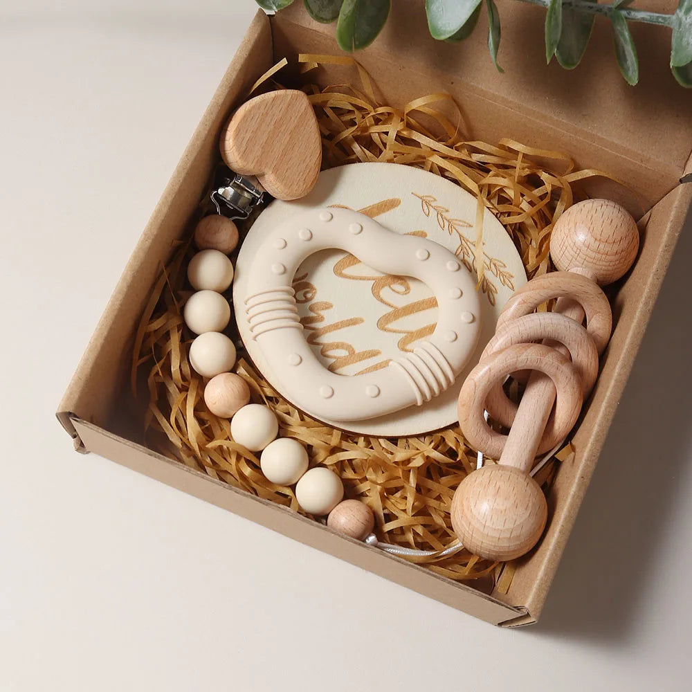Delightful Baby Rattle Teether Pacifier Heart Set - Perfect Gift for Newborns!