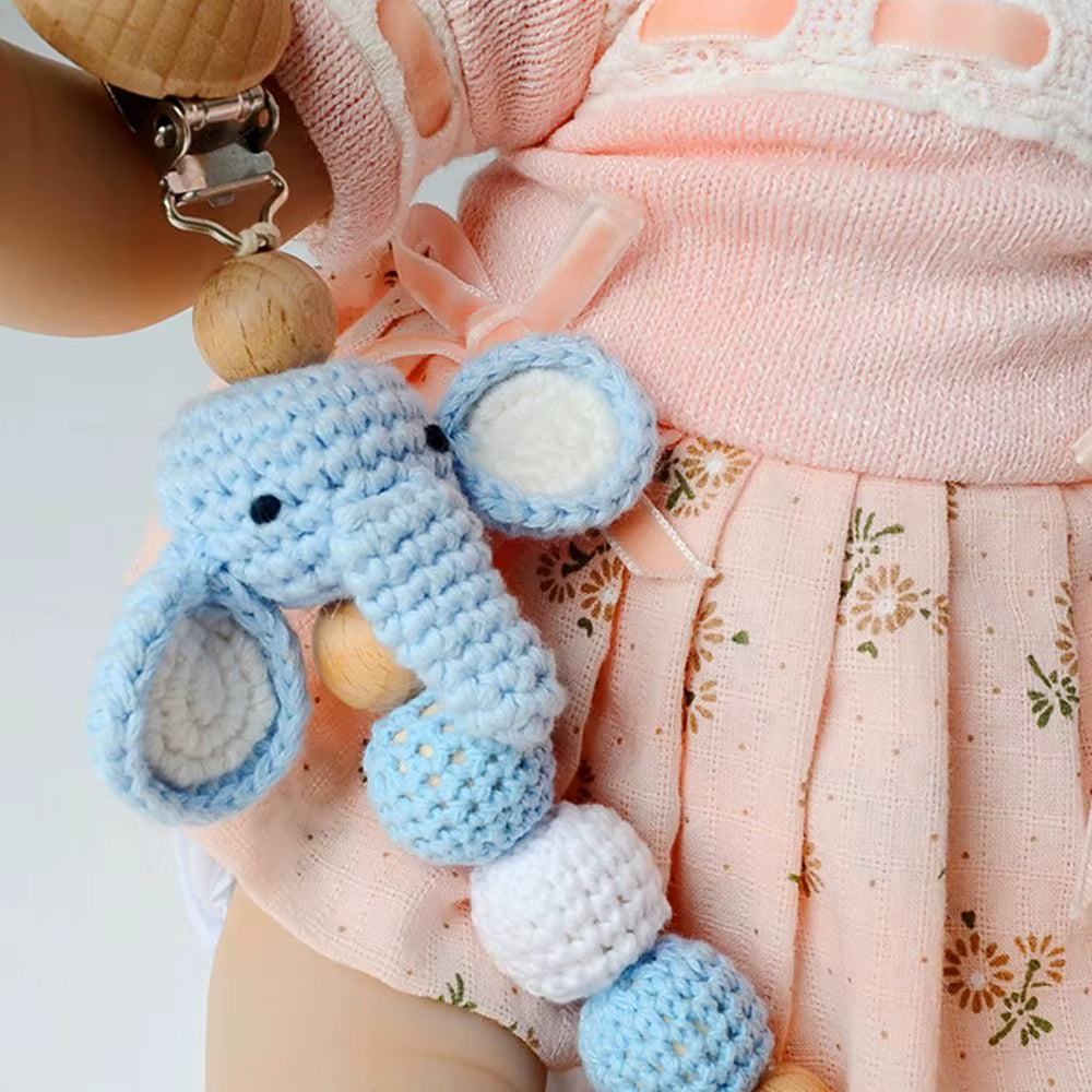 Baby Wooden Pacifier Clip Wood Crochet Cartoon Teething Soother Chain for BPA Free Nursing Chew Toy Baby Dummy Holder Chain