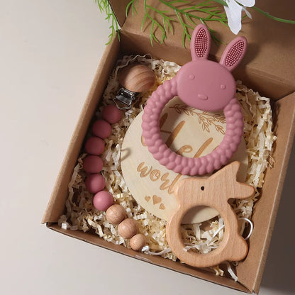 Delightful Baby Silicone Rabbit Teether and Pacifier Chain Gift Set - Perfect Newborn Essentials for 1-3 Years