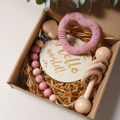 Delightful Baby Rattle Teether Pacifier Heart Set - Perfect Gift for Newborns!