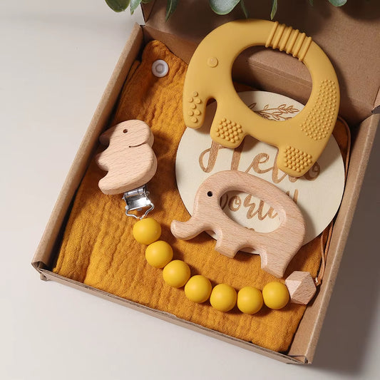 Delightful 100% Organic Cotton Baby Blanket & Toy Elephant Teether Rattle Gift Set - Perfect for Newborns!