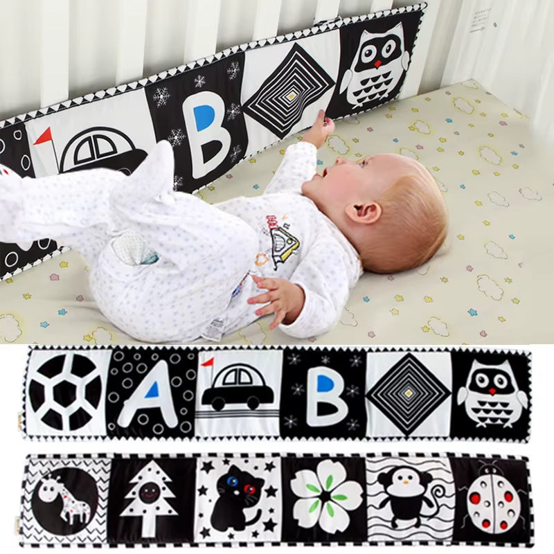 Engaging Black and White Sensory Cloth Book for Newborns - Perfect Crib Bumper for Visual Development and Learning!