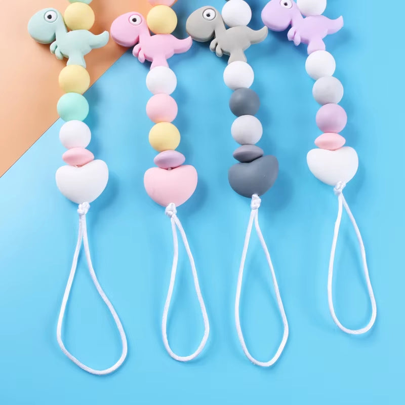 Baby Pacifier Clip Chain Teether Anti-Drop Chain Small Dinosaur Silicone Bead Pacifier Chain Baby Products