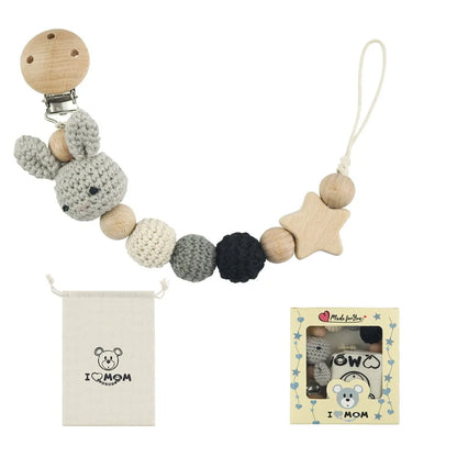 Baby Wooden Pacifier Clip Wood Crochet Cartoon Teething Soother Chain for BPA Free Nursing Chew Toy Baby Dummy Holder Chain