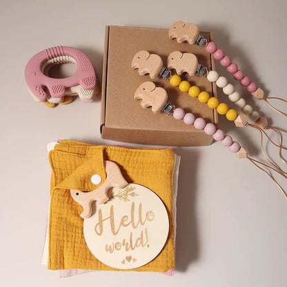 Delightful 100% Organic Cotton Baby Blanket & Toy Elephant Teether Rattle Gift Set - Perfect for Newborns!