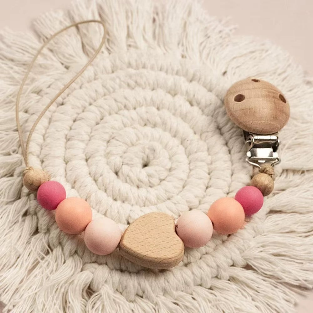Baby Wooden Pacifier Clip Wood Crochet Cartoon Teething Soother Chain for BPA Free Nursing Chew Toy Baby Dummy Holder Chain